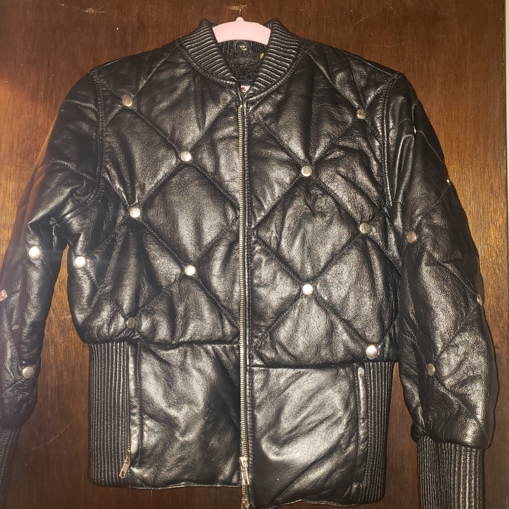 Juniors Black leather Bomber
